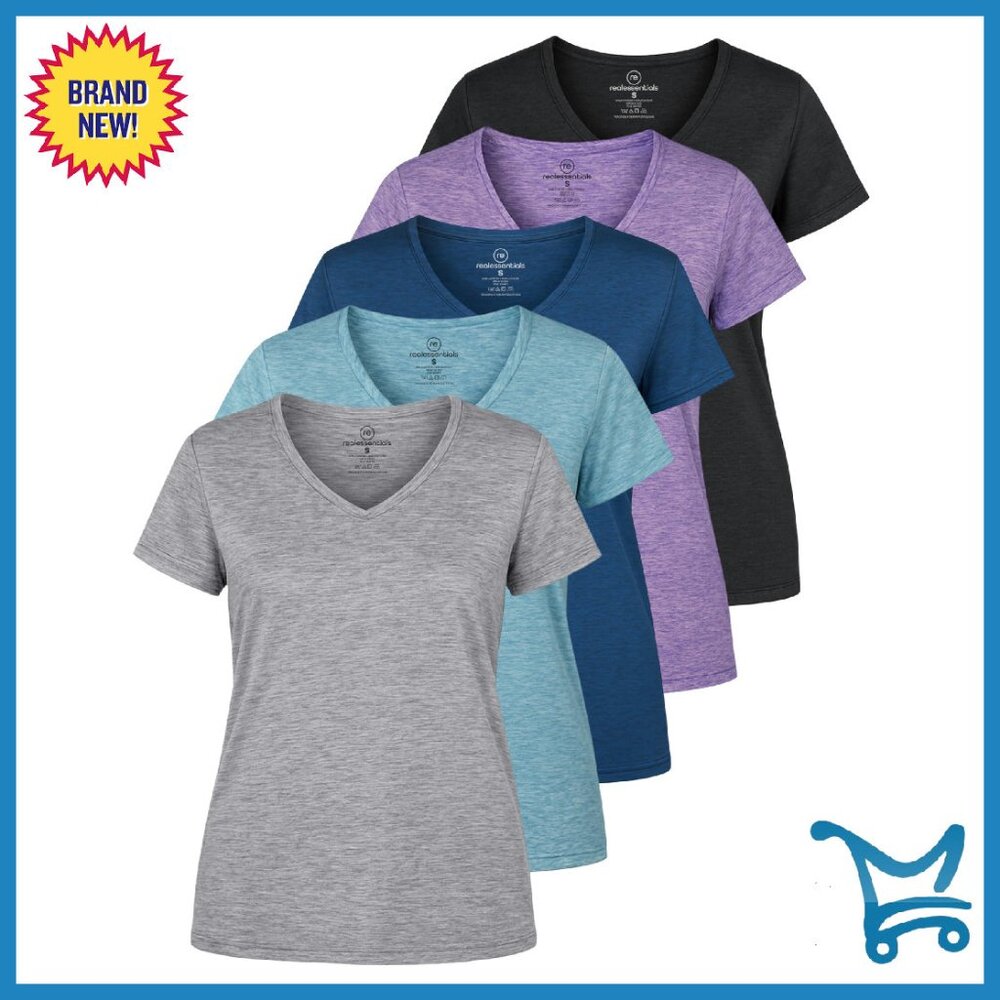 Dry Fit V-Neck Workout Tops 5-Pack - Moisture Wicking Athletic Tees
